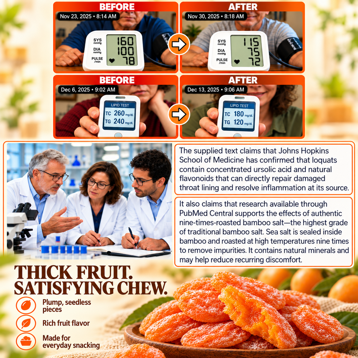 🩸⚠️ Watching Your Blood Sugar & Cholesterol? 🍊🌿 Bamboo Salt Dried Loquat – Rethink Your Daily Snack Choices! 🛒✨