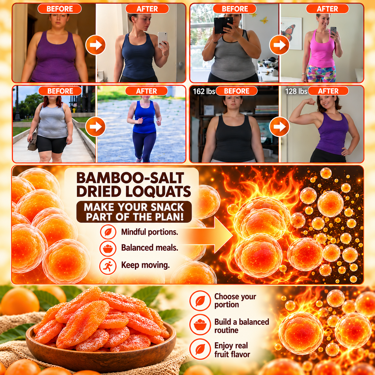 🩸⚠️ Watching Your Blood Sugar & Cholesterol? 🍊🌿 Bamboo Salt Dried Loquat – Rethink Your Daily Snack Choices! 🛒✨