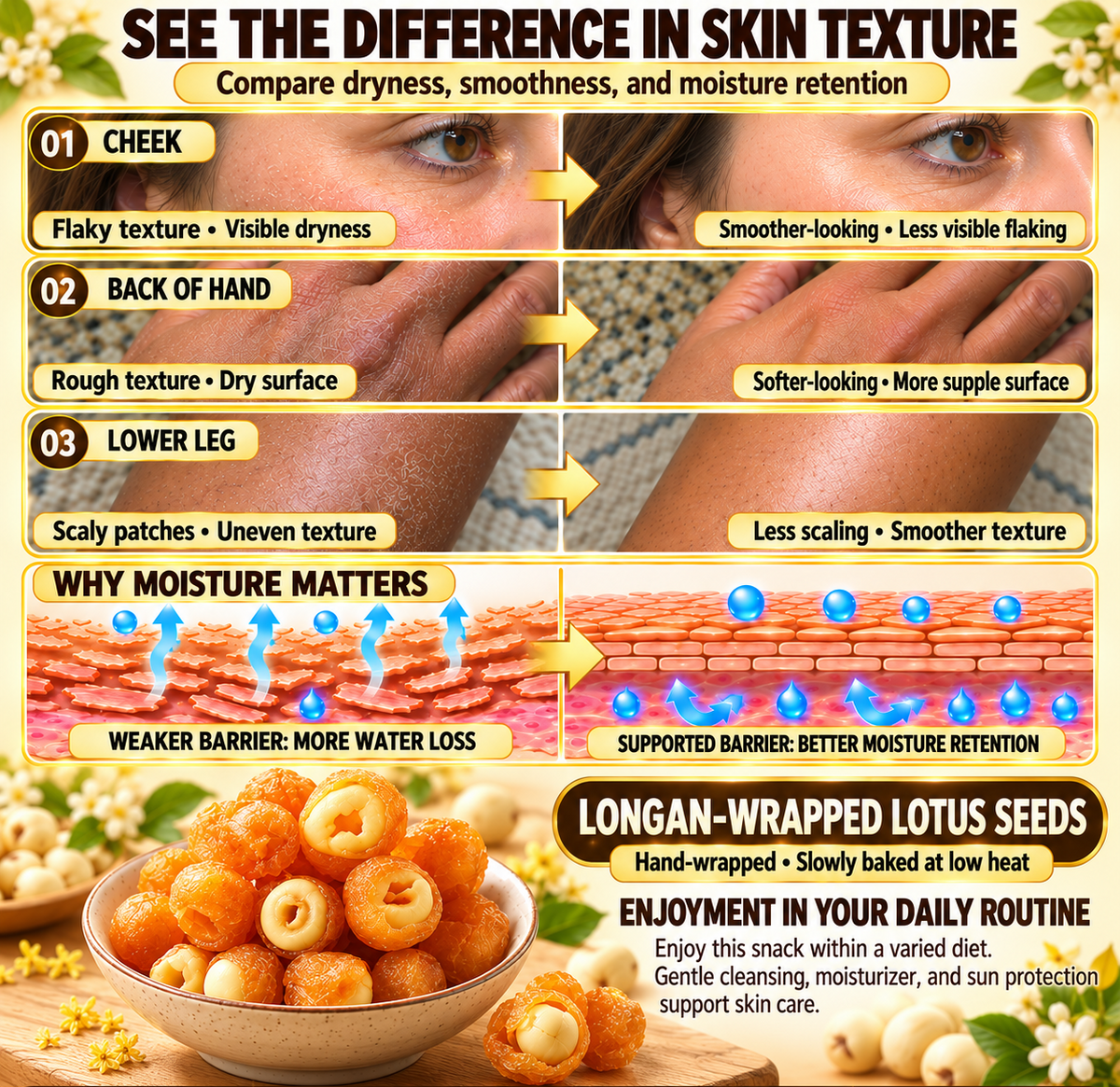 🍯 Golden Longan Stuffed with Lotus Seed 🍯 Natural Dried Fruit Snack, No Added Sugar, Chewy & Nutritious-8RH7