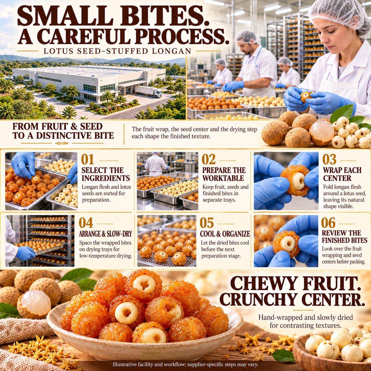 🍯 Golden Longan Stuffed with Lotus Seed 🍯 Natural Dried Fruit Snack, No Added Sugar, Chewy & Nutritious-8RH7