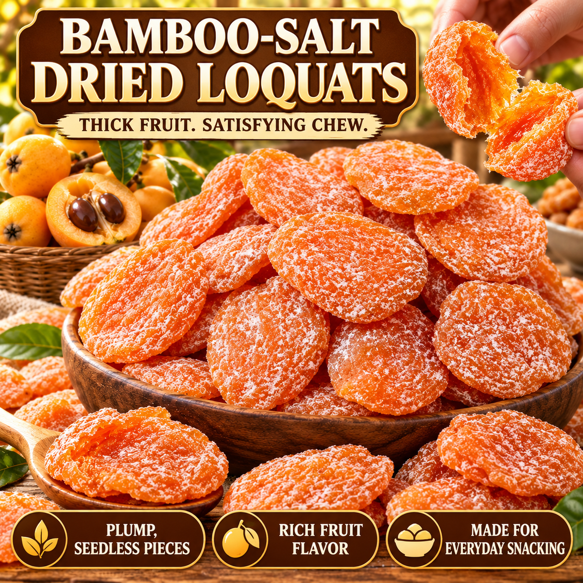 🩸⚠️ Watching Your Blood Sugar & Cholesterol? 🍊🌿 Bamboo Salt Dried Loquat – Rethink Your Daily Snack Choices! 🛒✨